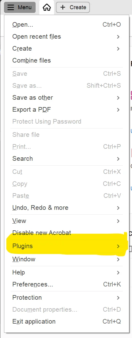 Adobe Acrobat new UI showing the hamburger Menu icon in the top-left corner