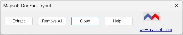 DogEars plug-in dialog with Extract, Remove All, and Help options