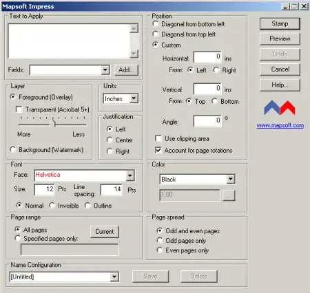 Impress plug-in stamping text onto a PDF document