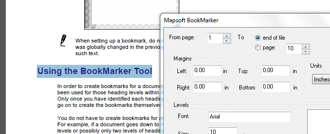 The selected text contains the style information for use in the Bookmarker plug-in for Adobe Acrobat