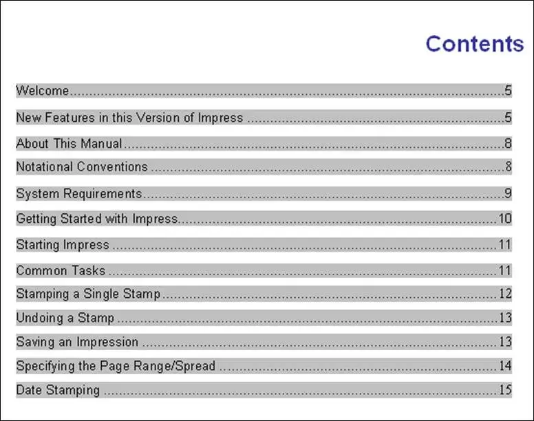 table of contents on one level