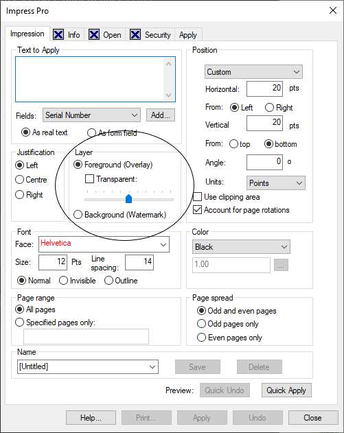 applying the pdf stamp to the foreground or background of the pdf page contents
