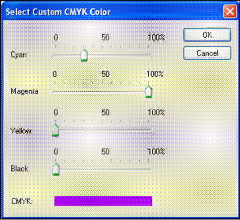 select a custom color from the CMYK palette to apply to the text stamp