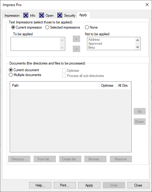selecting the current impression radio button