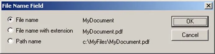 add the current file name to the text field to stamp a pdf