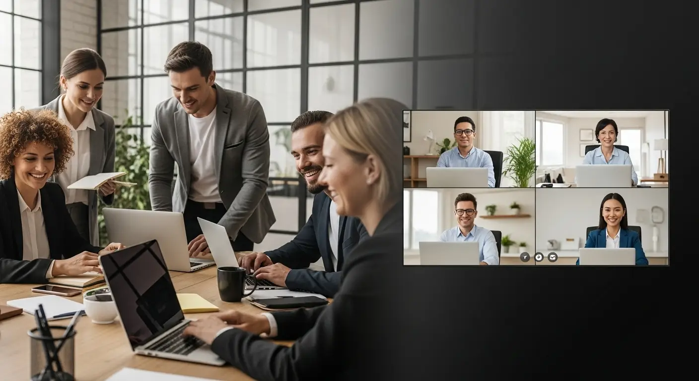 hybrid work, remote collaboration, modern office