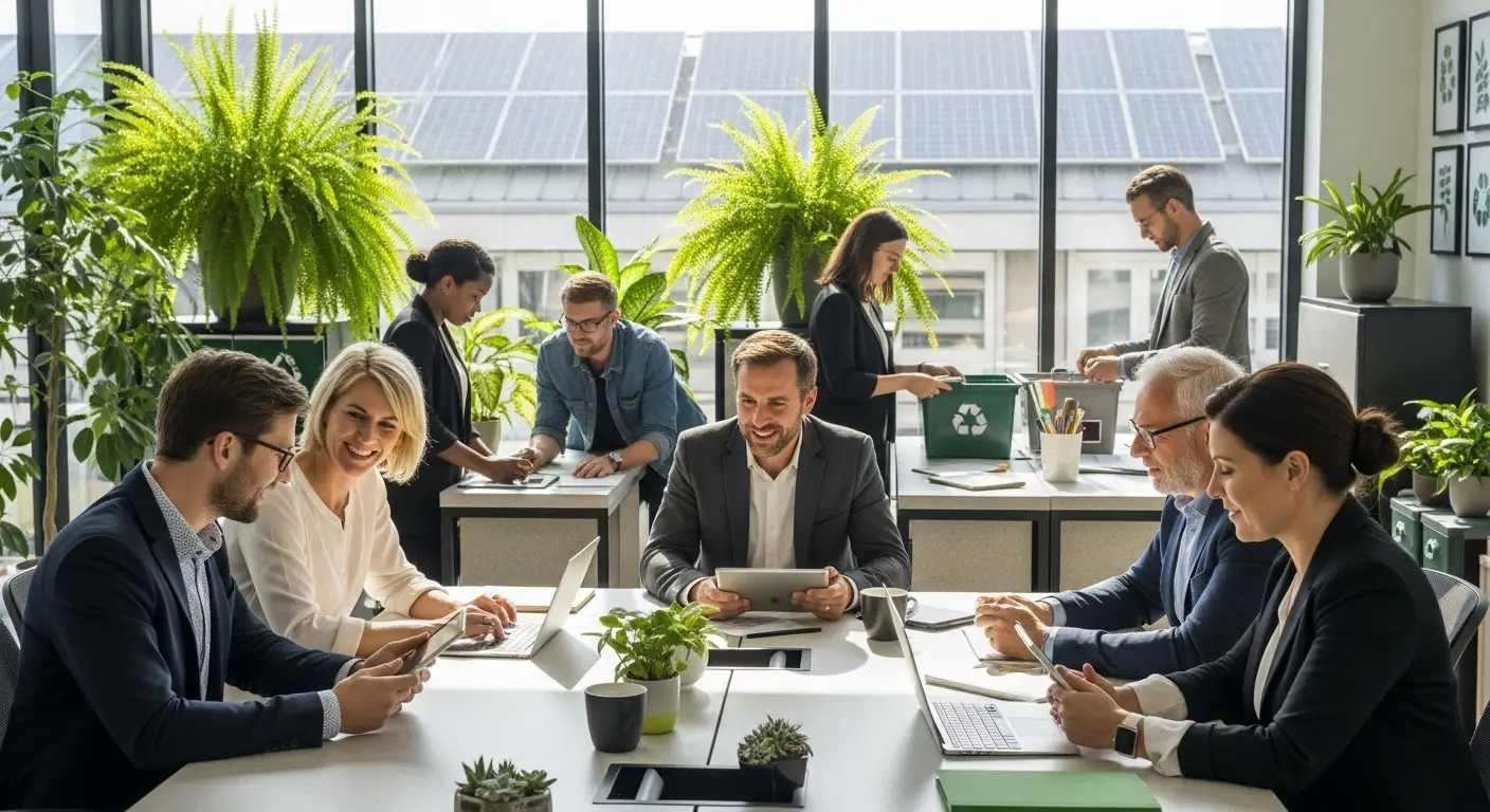 sustainable office, green workspace, eco-friendly business
