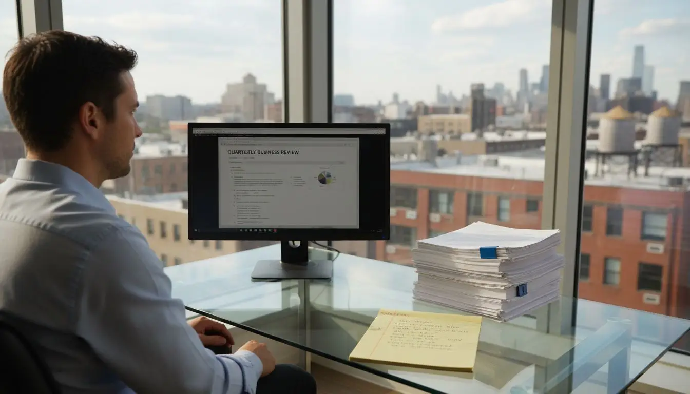 User reviewing a PDF on an office computer