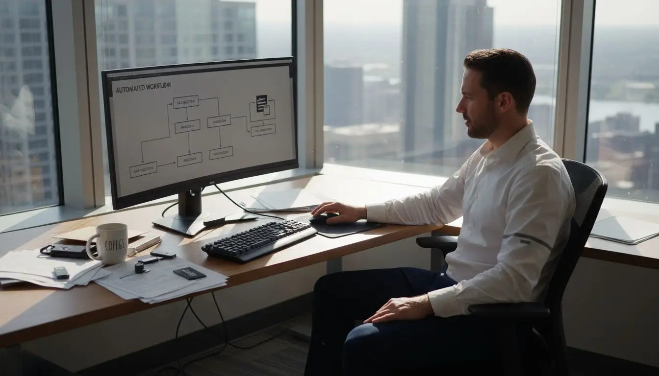 Professional working on automated PDF workflow