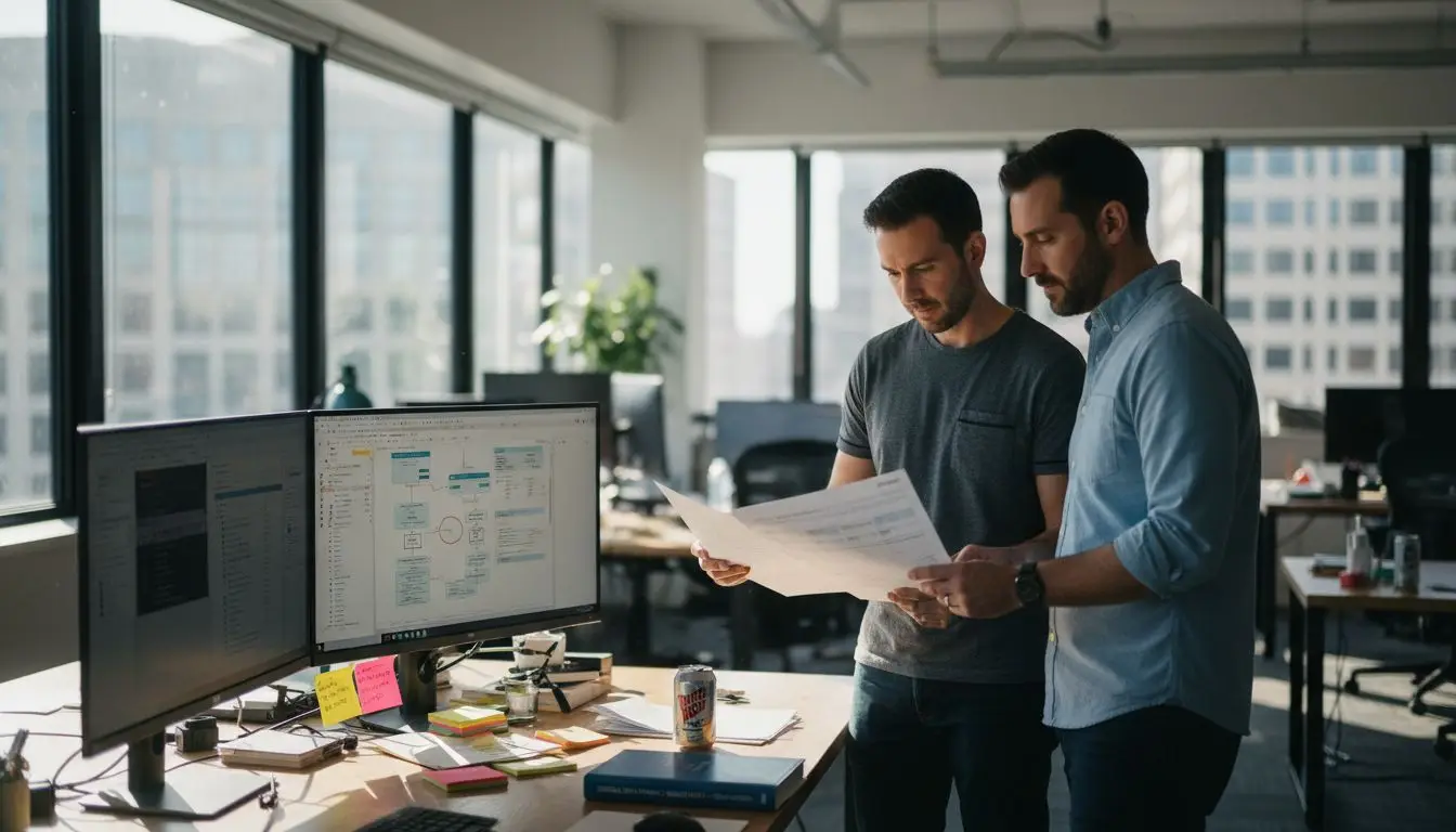 IT professionals discussing PDF workflows in office