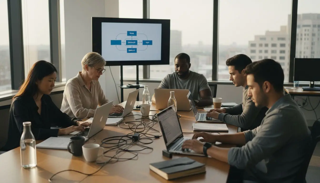 Diverse IT team collaborating in office