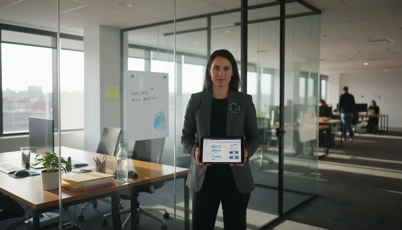IT manager reviews cloud workflow in office