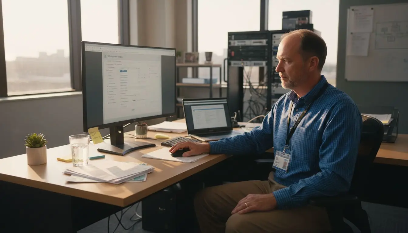 IT expert encrypting PDF on computer