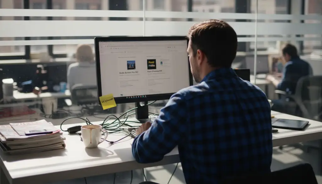 Man researching PDF encryption tool options