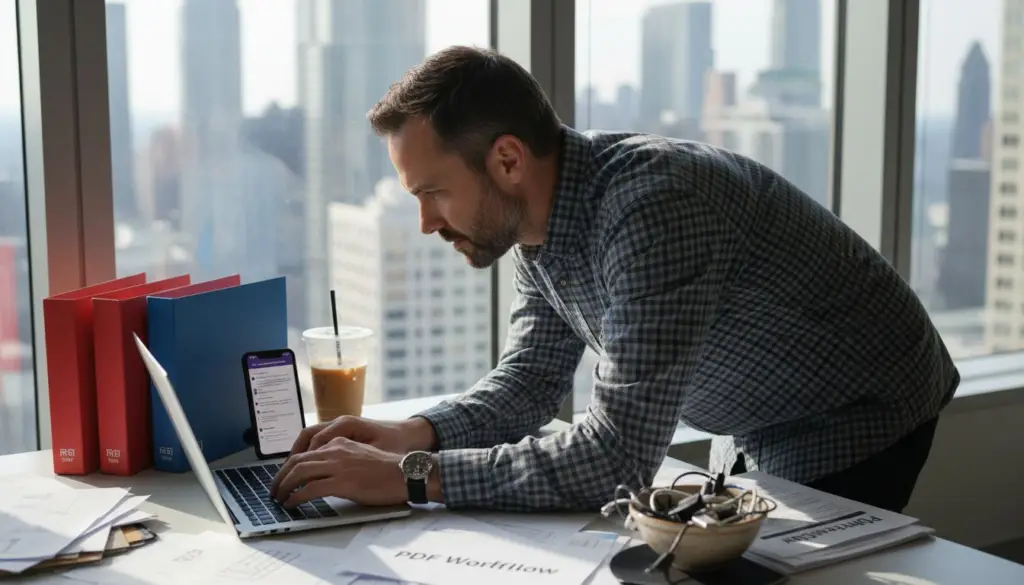 IT manager in office overseeing PDF workflow