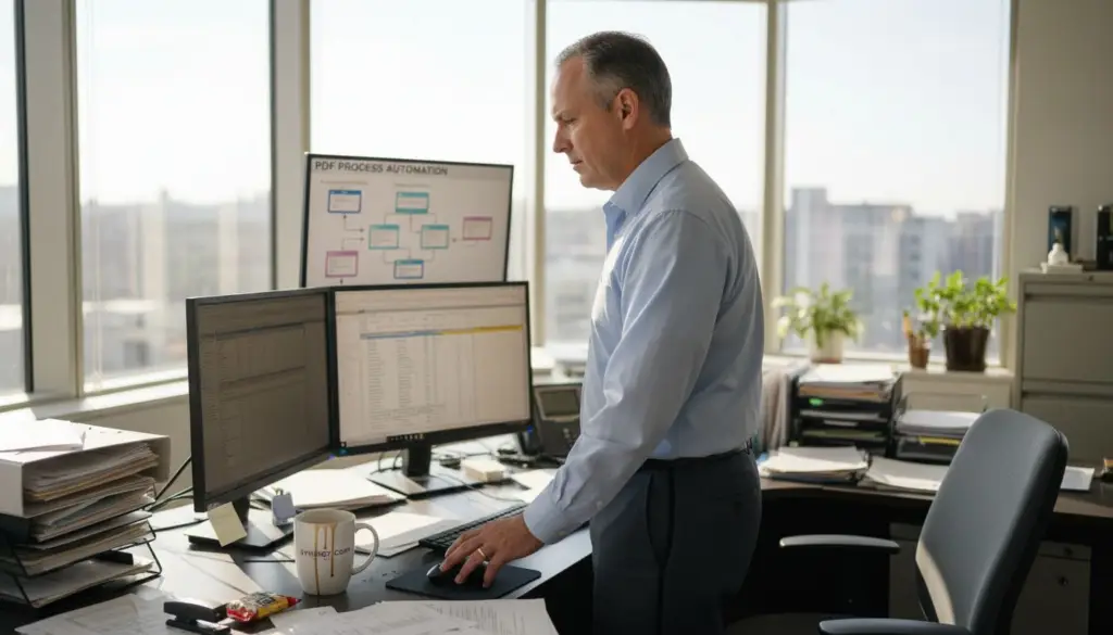 Office manager reviews automated workflow steps