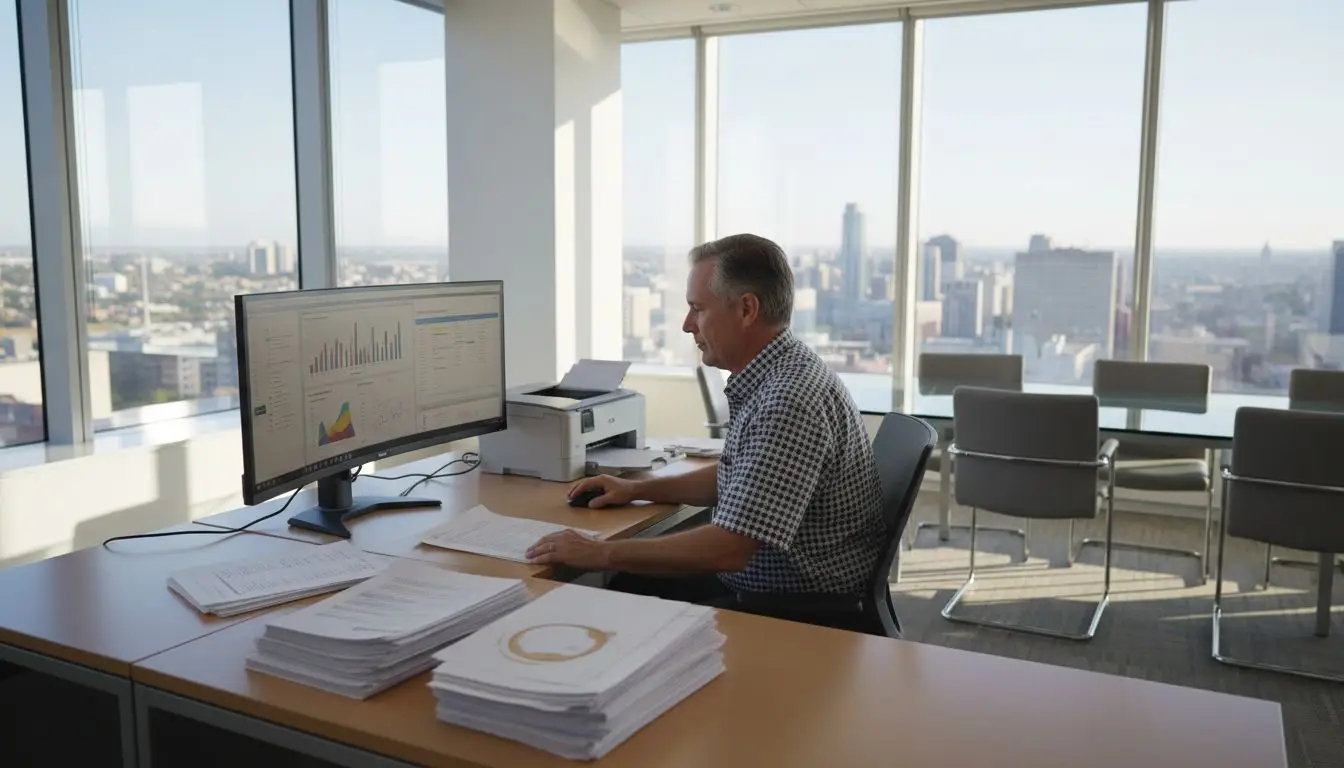 Office worker reviewing automated PDF workflows