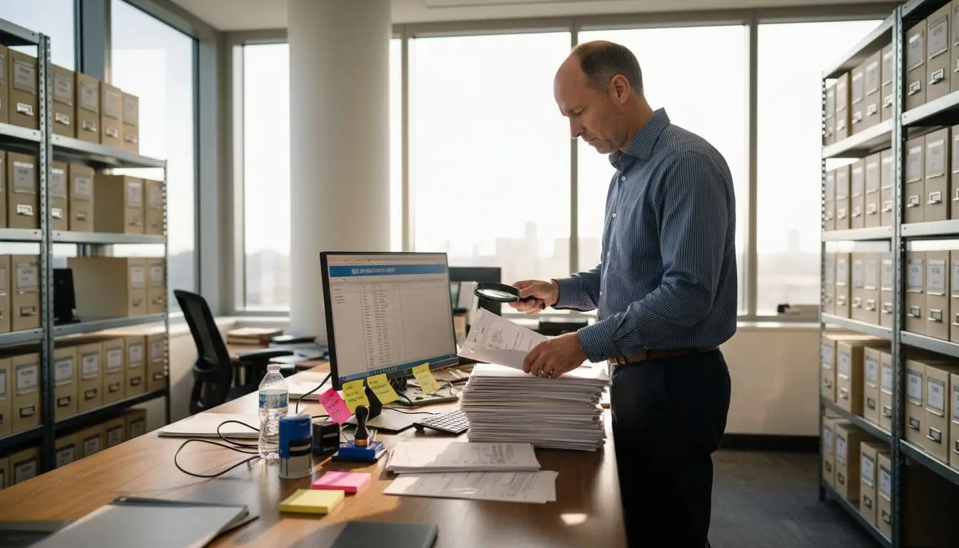 Records manager reviewing compliance documents