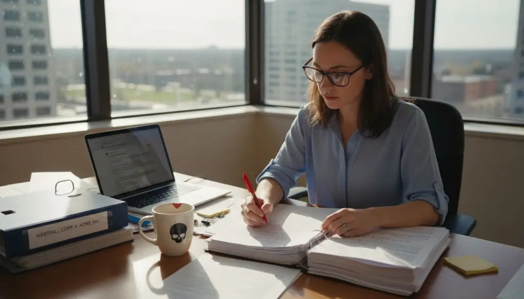 Paralegal reviewing PDF in e-discovery workflow