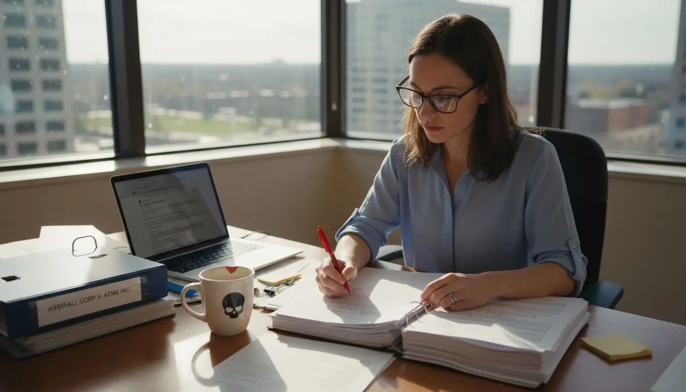 Paralegal reviewing PDF in e-discovery workflow