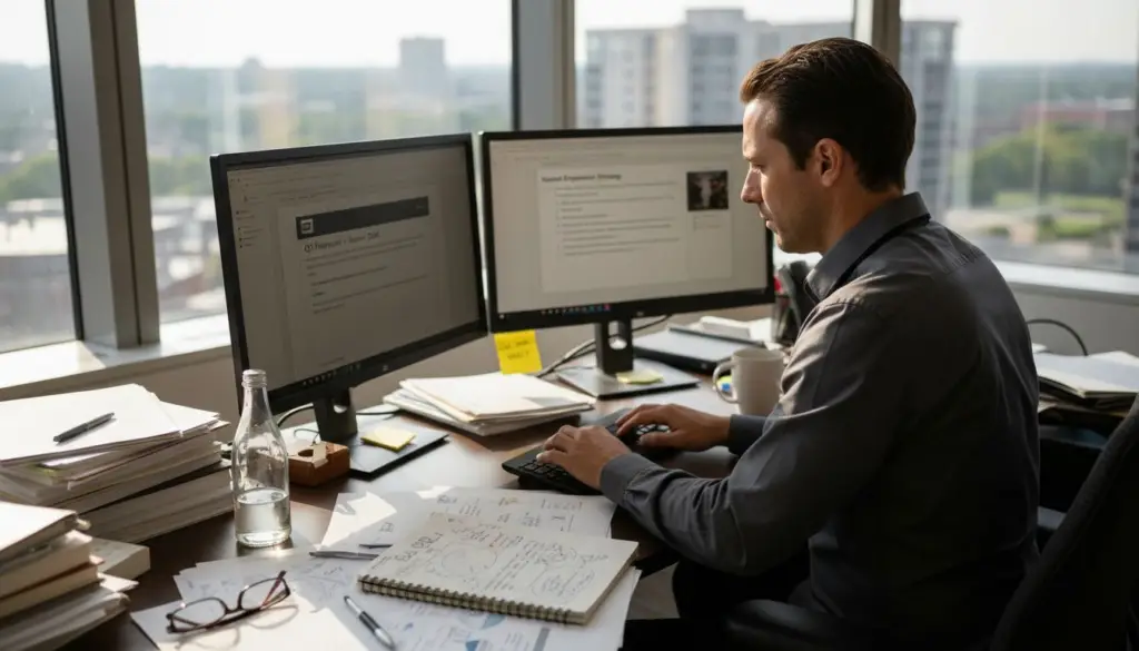 Professional at desk converting PDF to PowerPoint