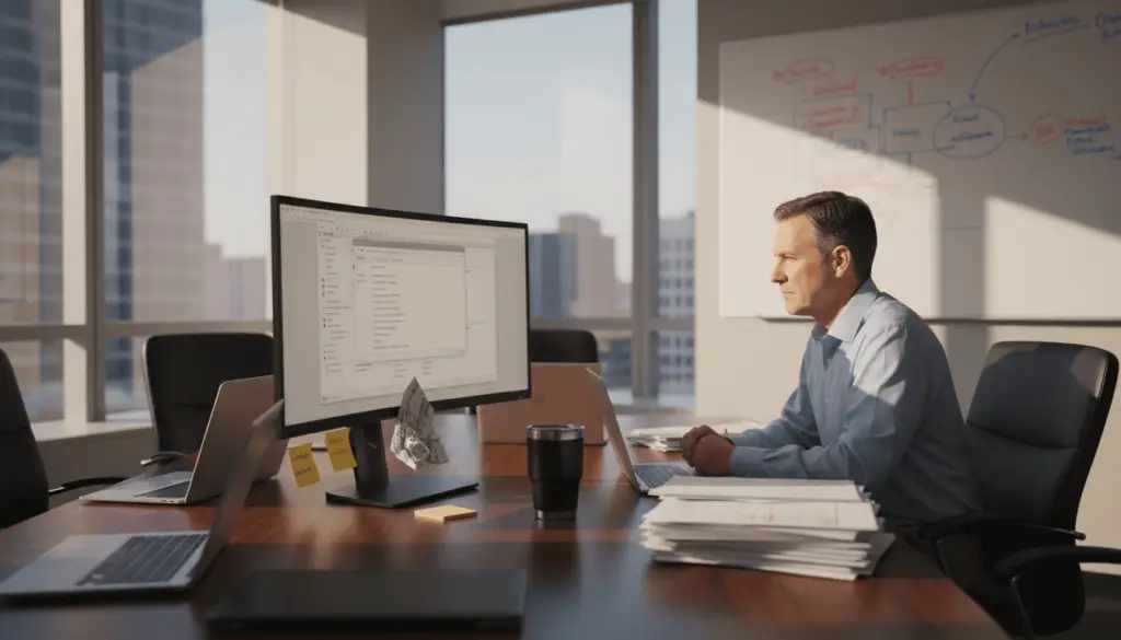 IT manager reviewing PDF metadata in office