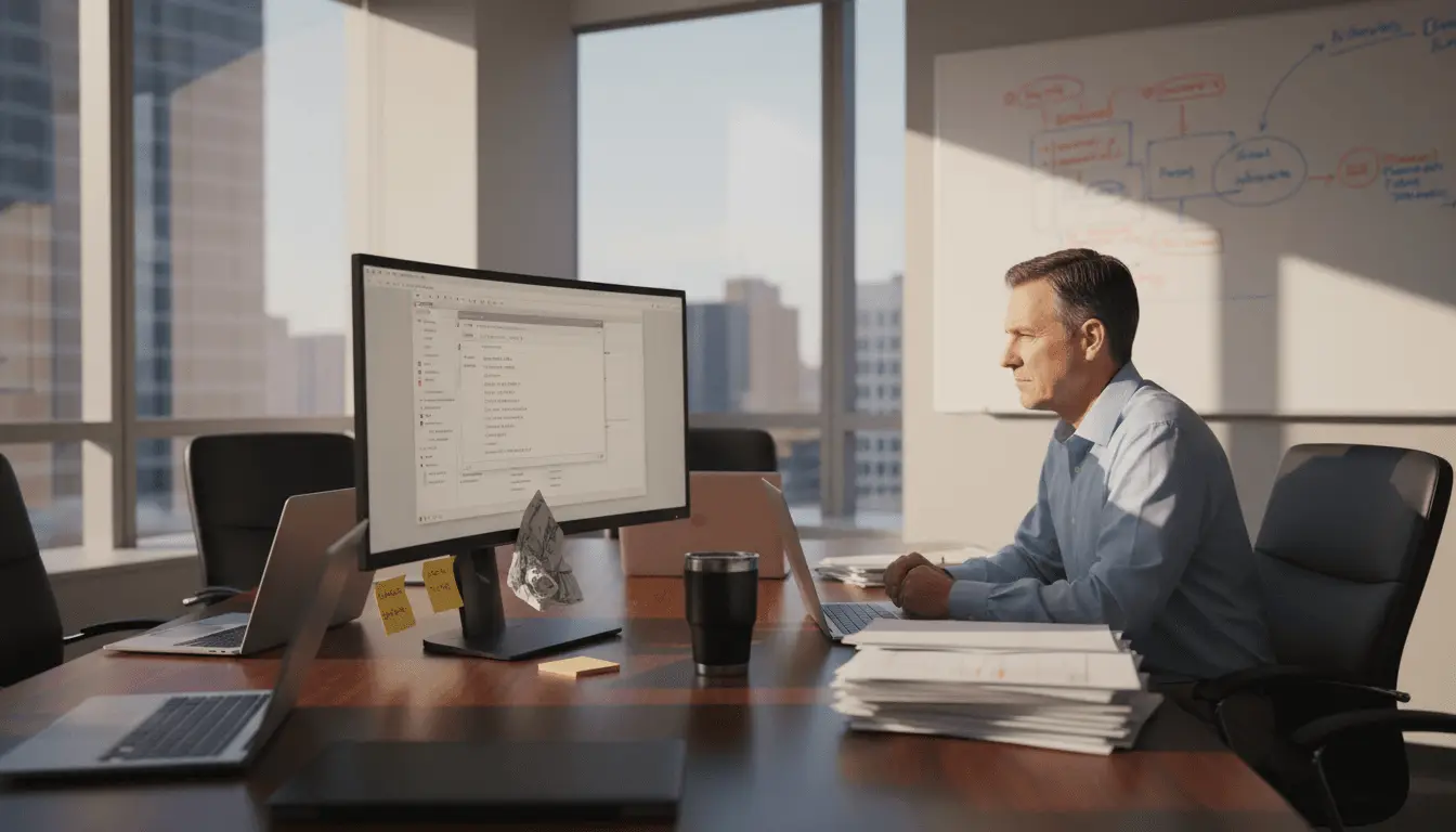 IT manager reviewing PDF metadata in office