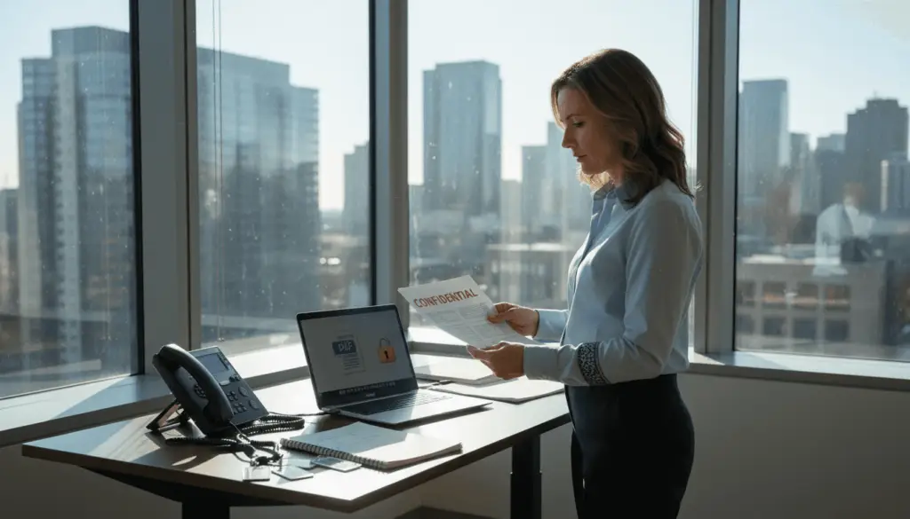 IT manager reviewing PDF security in office