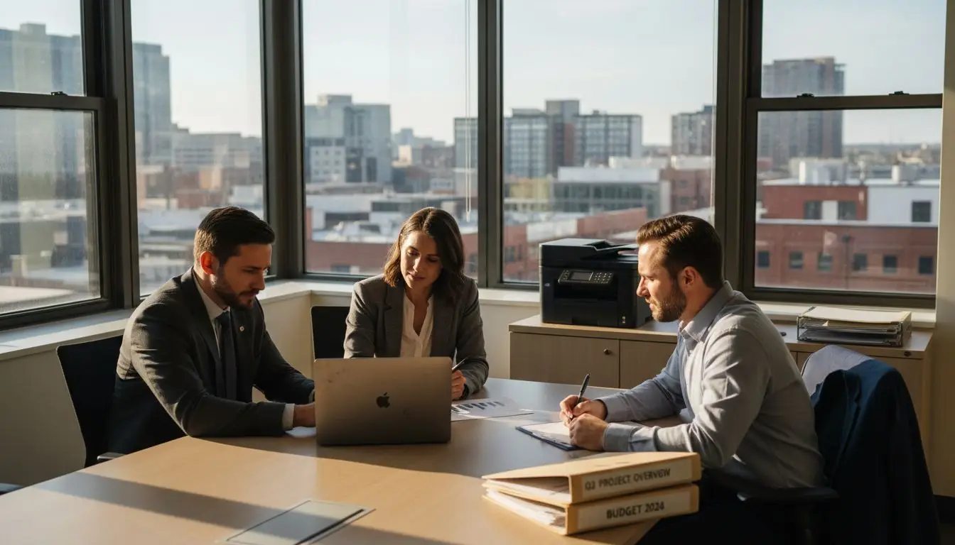 Team reviewing PDF collaboration tools in office