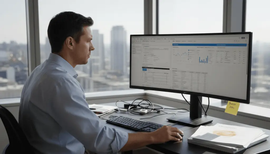 IT manager reviews PDF workflow dashboard