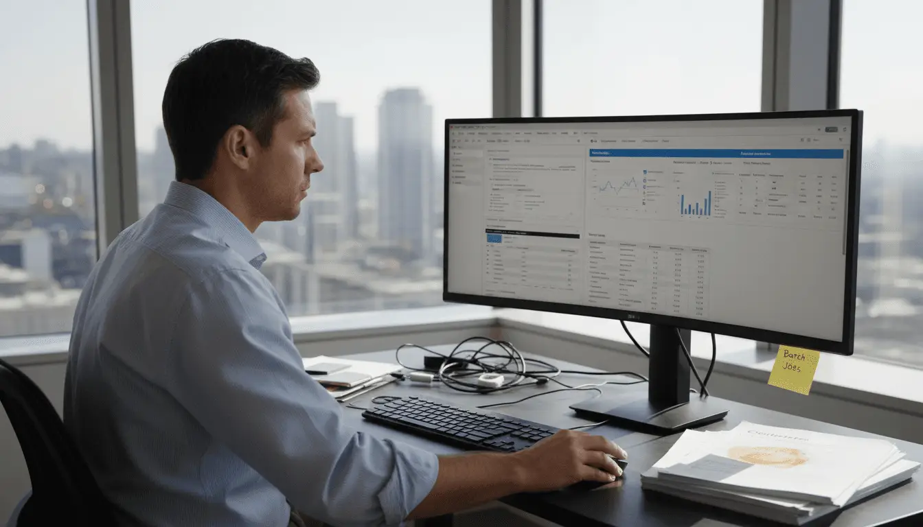 IT manager reviews PDF workflow dashboard