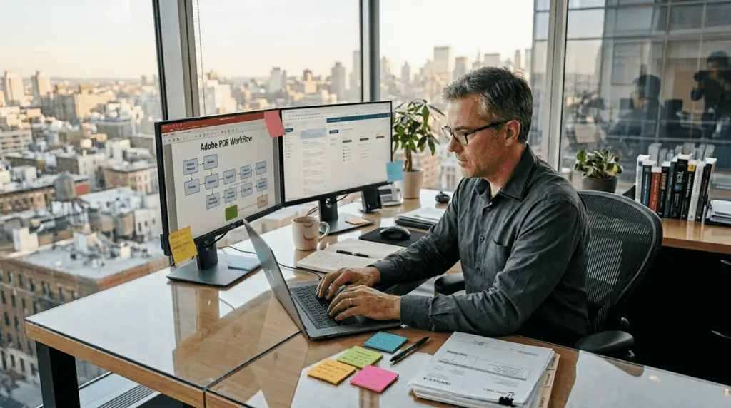 IT manager at desk managing PDF workflow