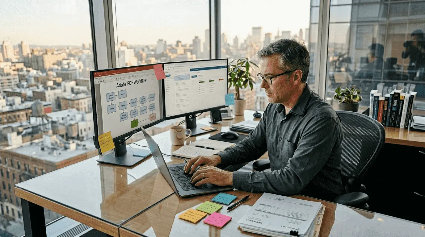 IT manager at desk managing PDF workflow