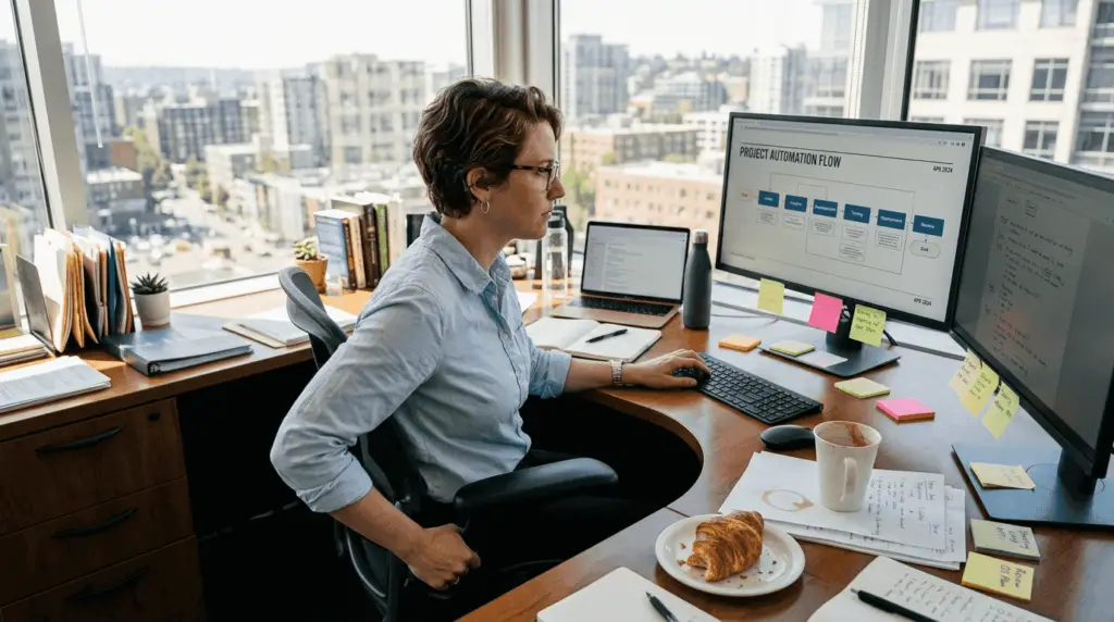 Office project manager reviewing automation workflow