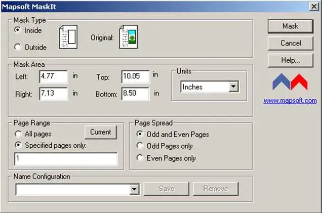 Mapsoft MaskIt Adobe Plugin main window to mask or hide information in pdf files