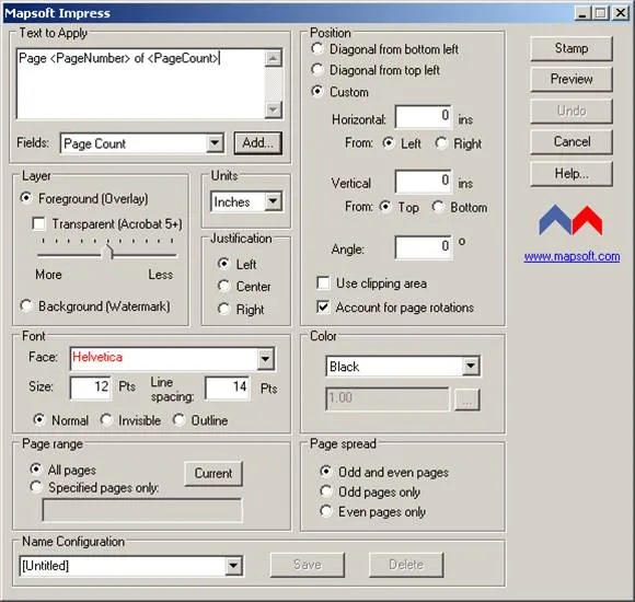 page number and page count variables to stamp pdf