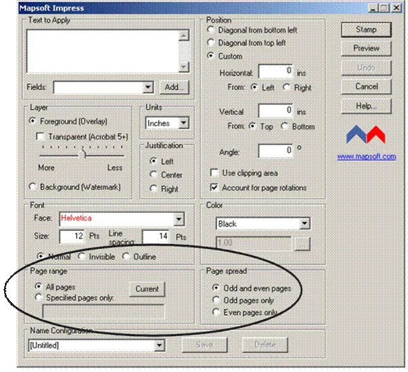 selecting page ranges to stamp