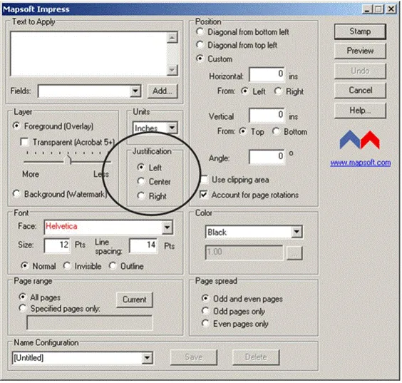 setting the text alignment field for the pdf text stamp